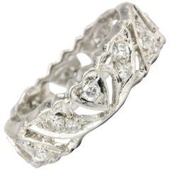 Art Deco Platinum Diamond Heart Motif Eternity Band