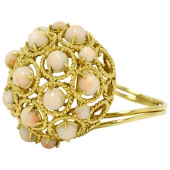  Angel Skin Coral Cocktail Ring Statement Mod 1970s Modernist Hollywood 18k Gold