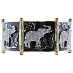 Black Enamel and Diamond Safari Elephant Bracelet