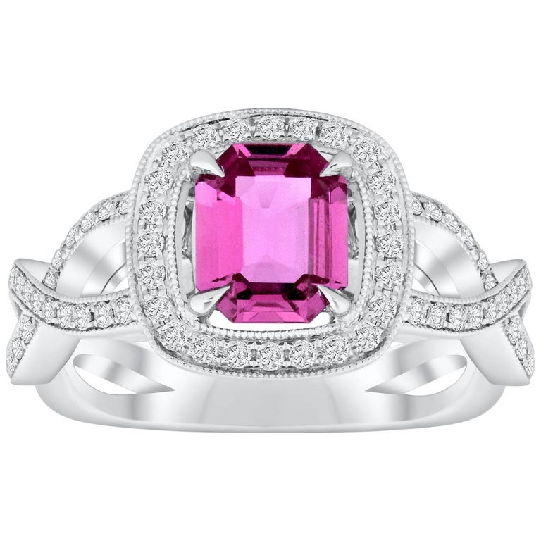 1.12 Carat Pink Sapphire and Diamond Halo Engagement Ring For Sale at ...