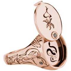 18k Rose Gold and Black Diamond Snake in the Grass Conservatory Signet Ring