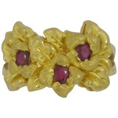 High Karat Gold Floral Design Ring with Rubies