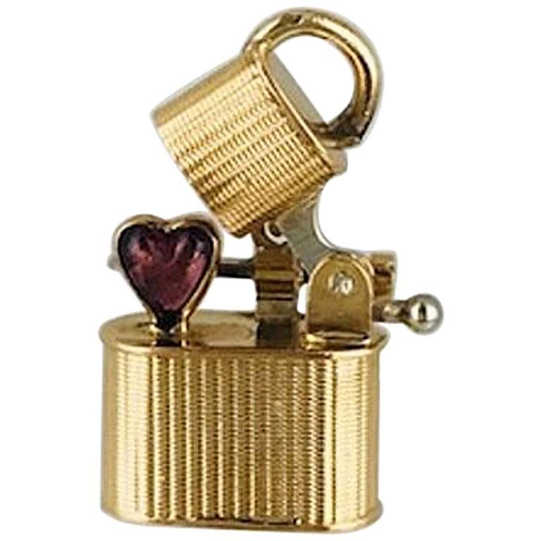 Cigaret Lighter, Handmade Movable-Mechanical Parts, Amethyst Heart, circa 1930 For Sale