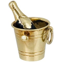 Champagne on Ice, Bucket with Enamel, circa 1950, 14 Karat Gold