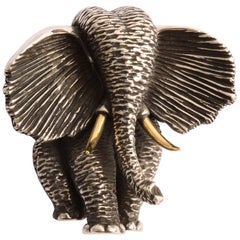 Henry Dunay Silver Elephant Brooch with Gold Tusks