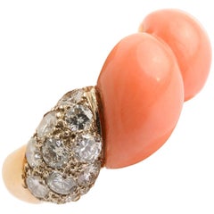 Coral and Diamond Gold Ring