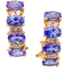 Oval Cut Tanzanite and Diamond Huggies Earrings 14K