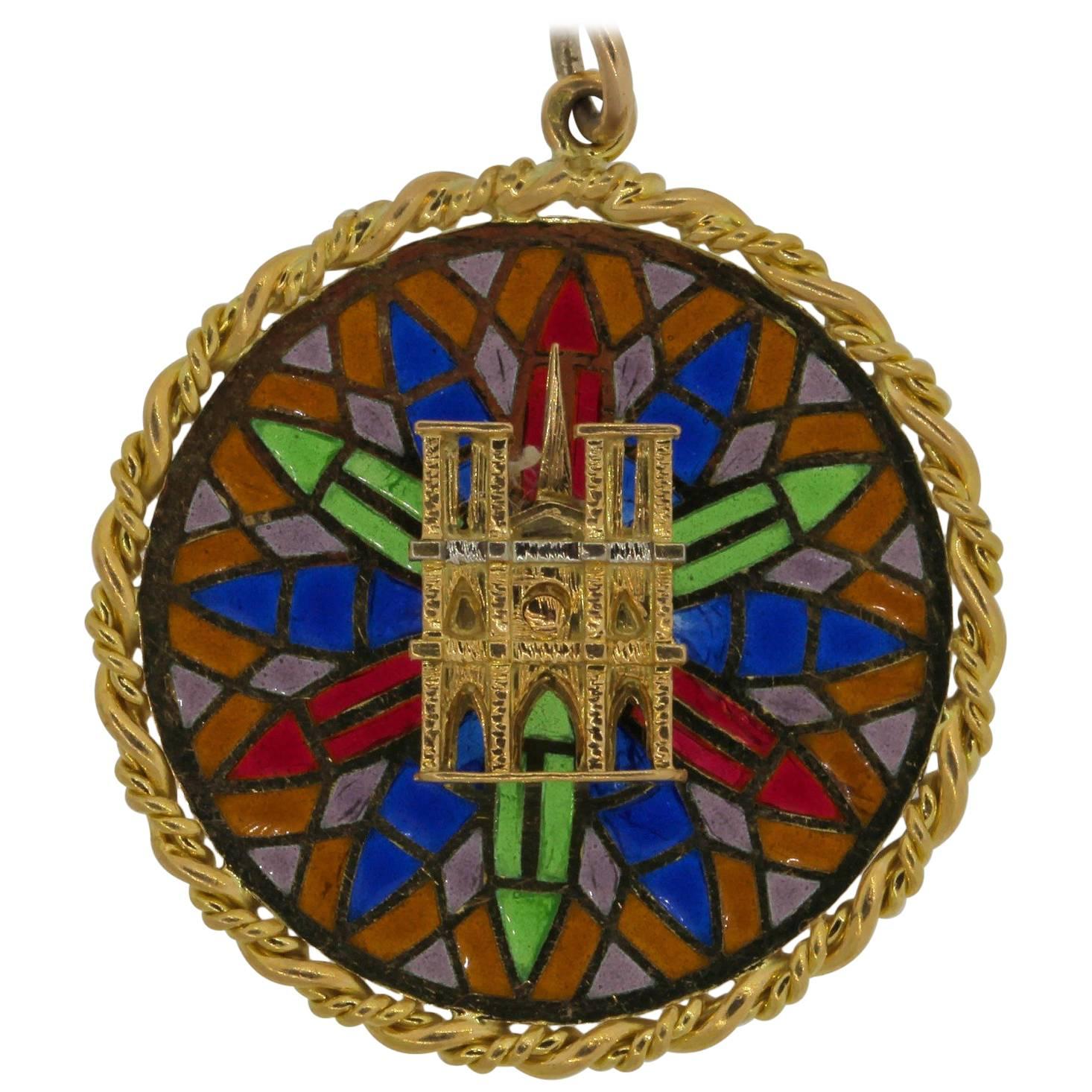 Cartier Notre Dame Cathedral Plique a Jour Charm Pendant