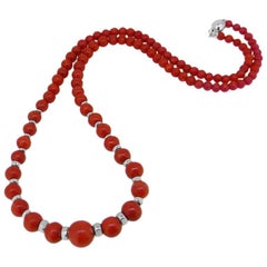 Vintage Red Coral and White Gold Bead Necklace