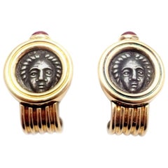 Bulgari Ruby Ancient Roman Coin Yellow Gold Earrings