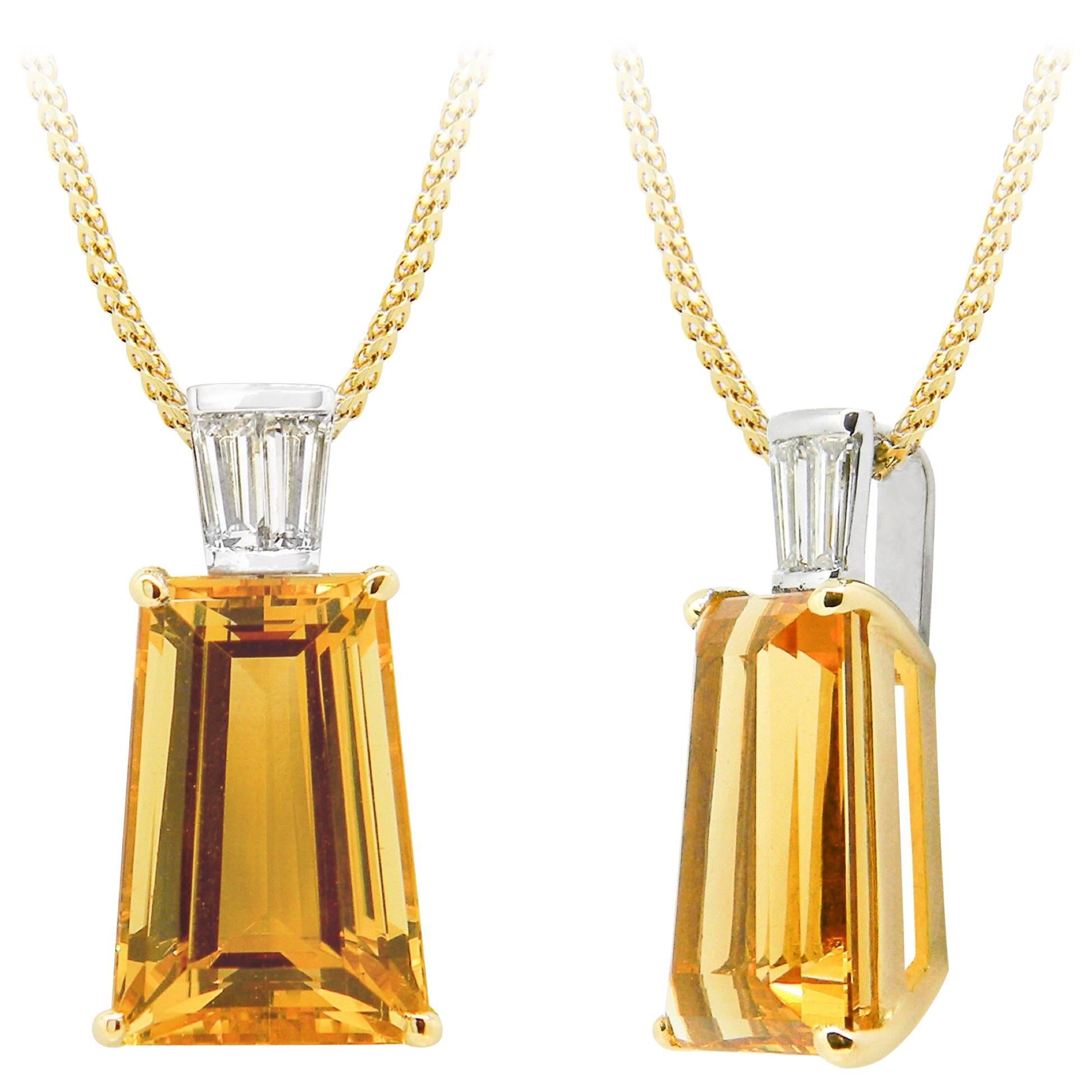 Superb 9.59ct Golden Beryl and Diamond Pendant For Sale