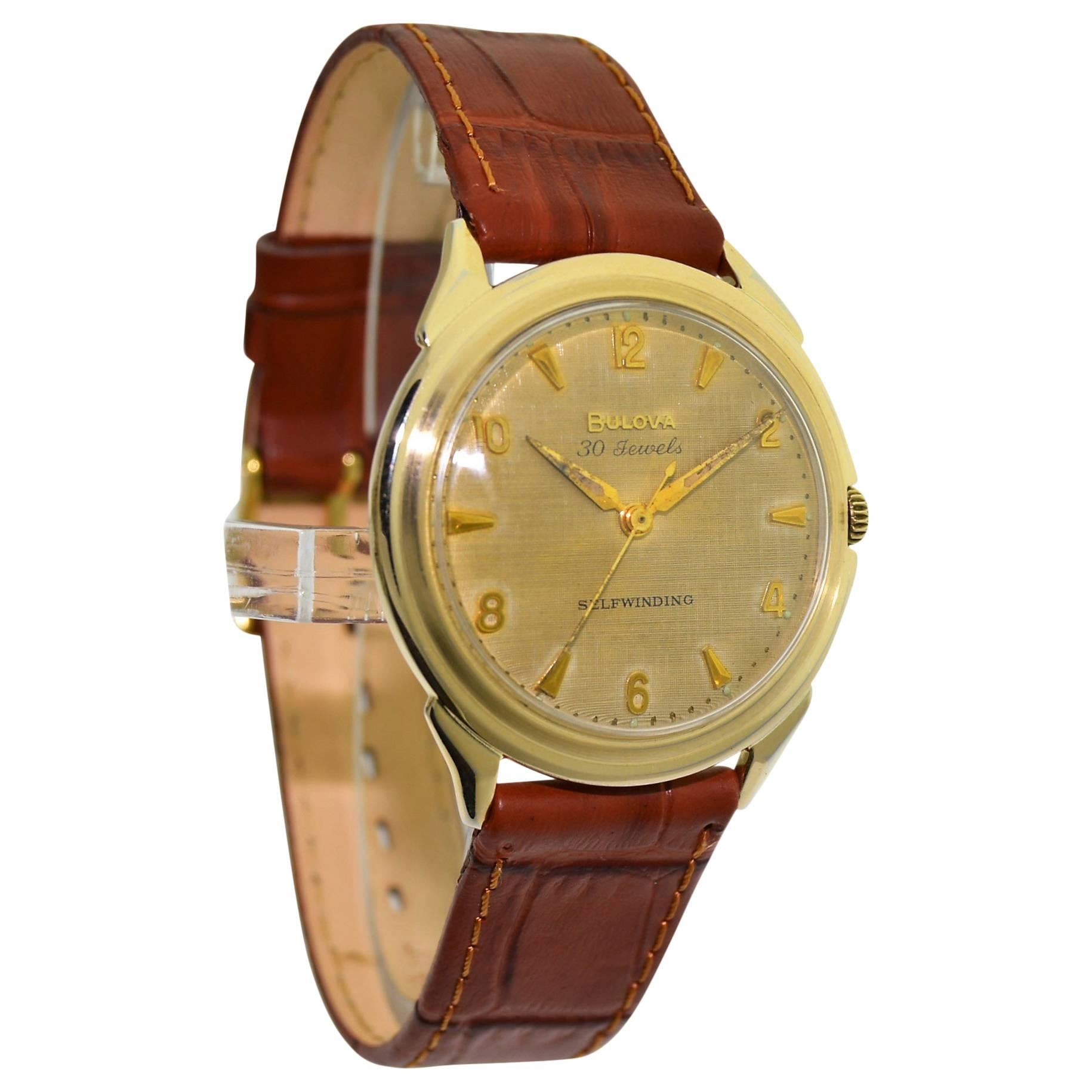 Bulova Yellow Gold Filled Art Deco Original Dial Self winding Wristwatch, 1960s