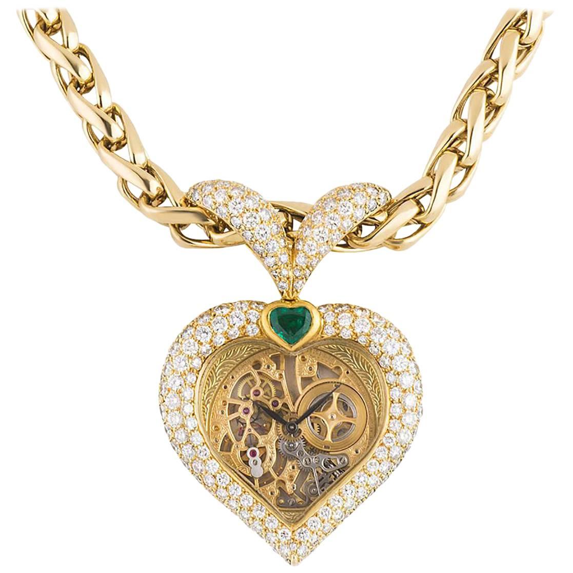 Audemars Piguet Diamond and Emerald Pendant Watch Necklace