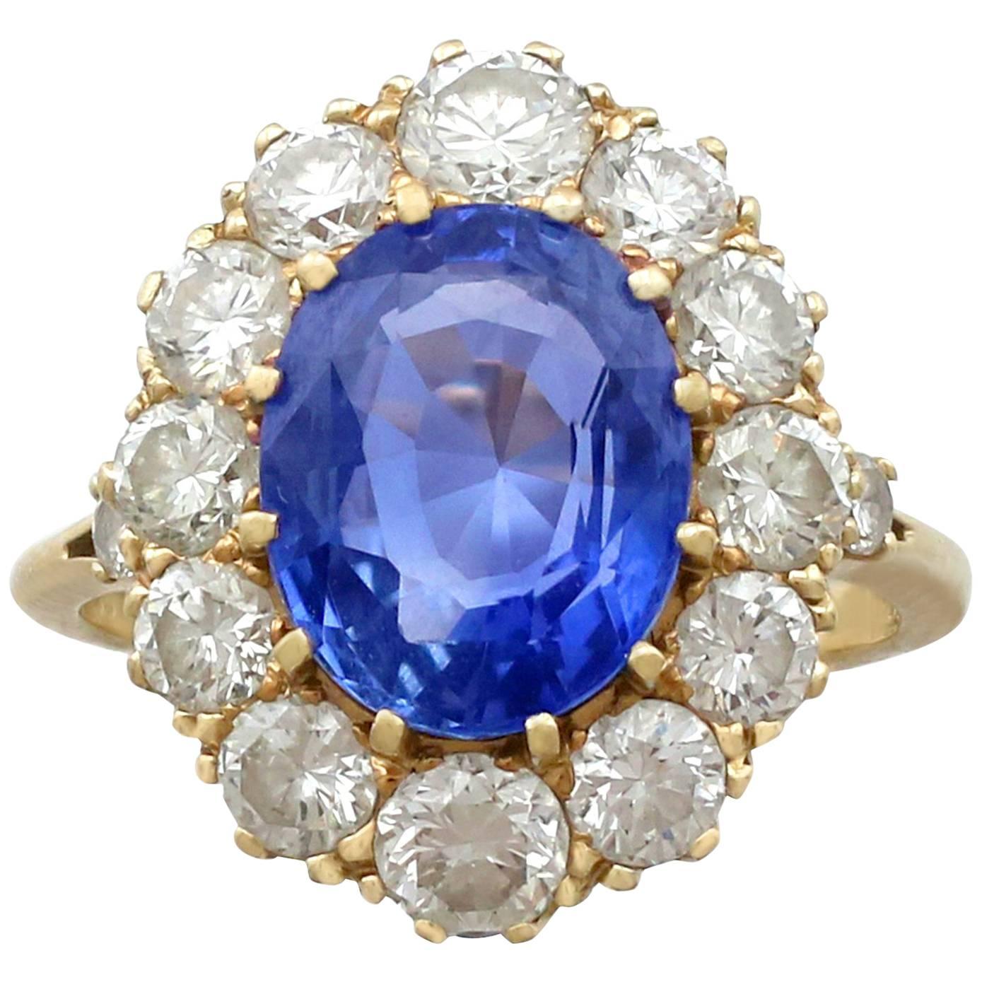 1980s 4.10 Carat Ceylon Sapphire 1.75 Carat Diamond Gold Dress Ring