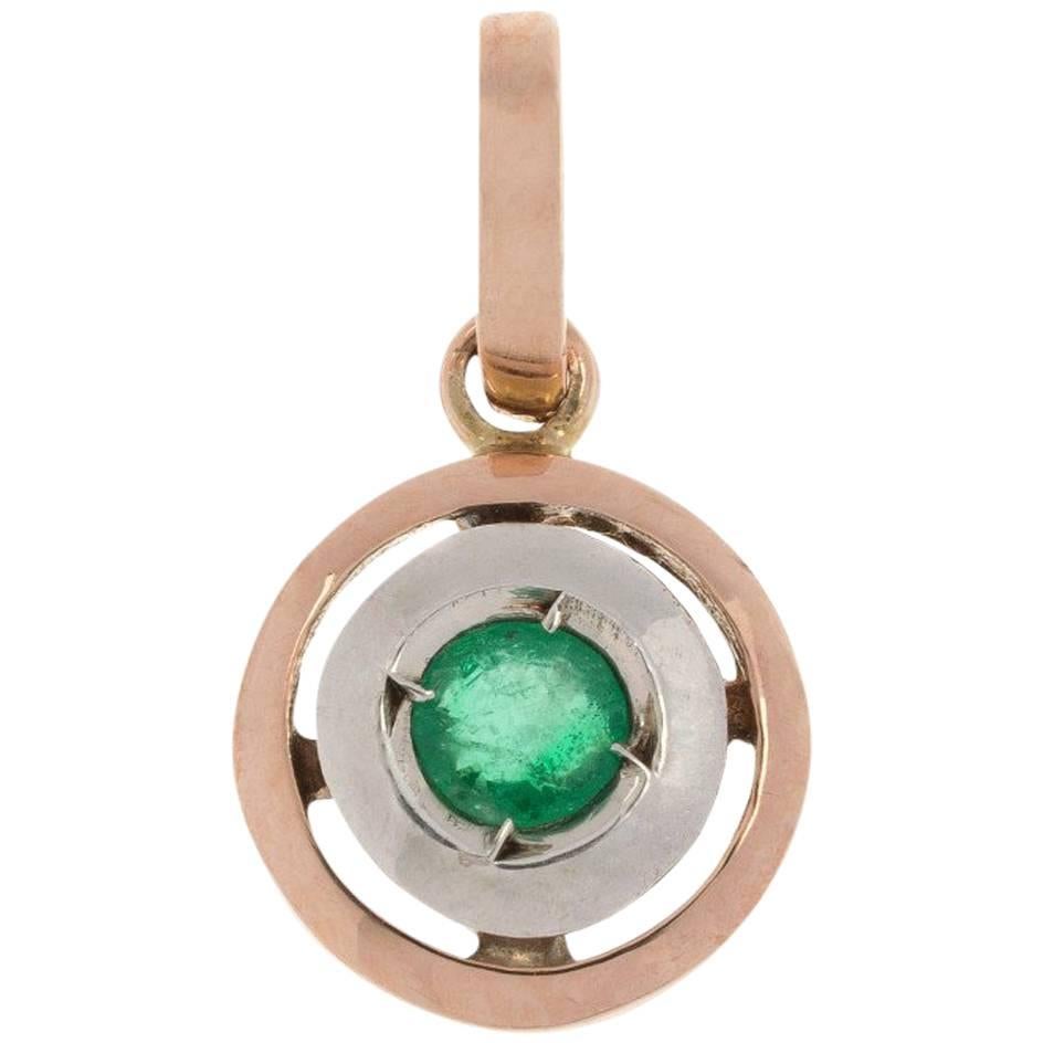 Handcrafted Italian 9 Carat Gold Emerald Pendant For Sale