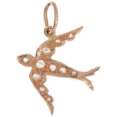 Handcrafted Italian 9 Carat Rose Gold Diamond Swallow Pendant