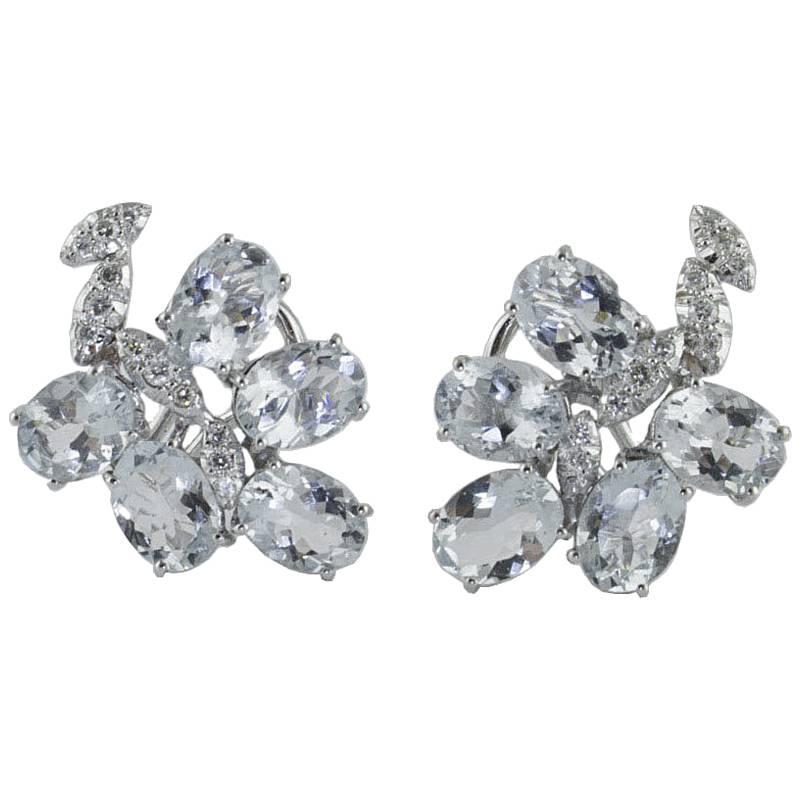 Aquamarine Diamonds  White Gold Earrings