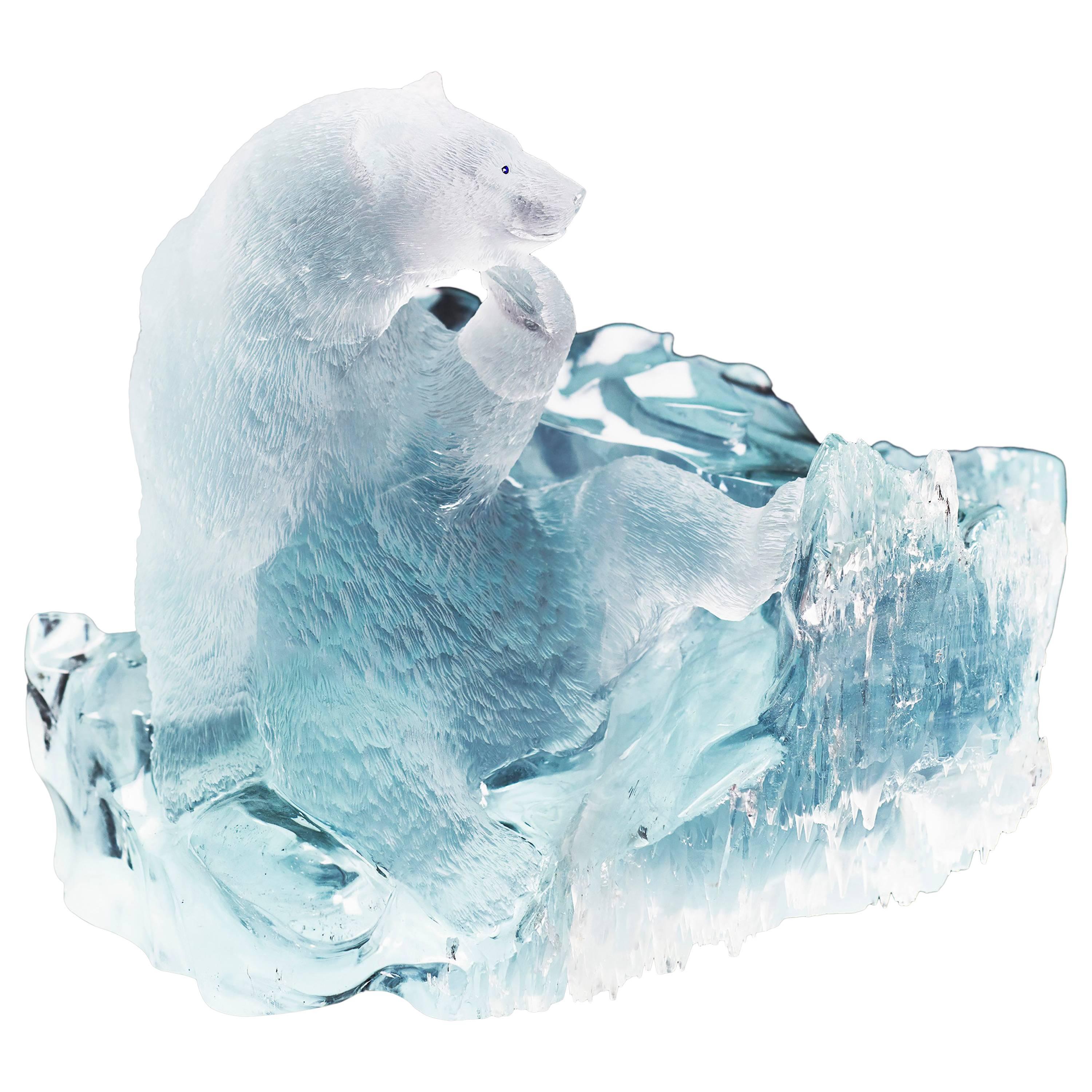 Aquamarine Polarbear Carved Figurine Sculpture Objets d'Art  For Sale