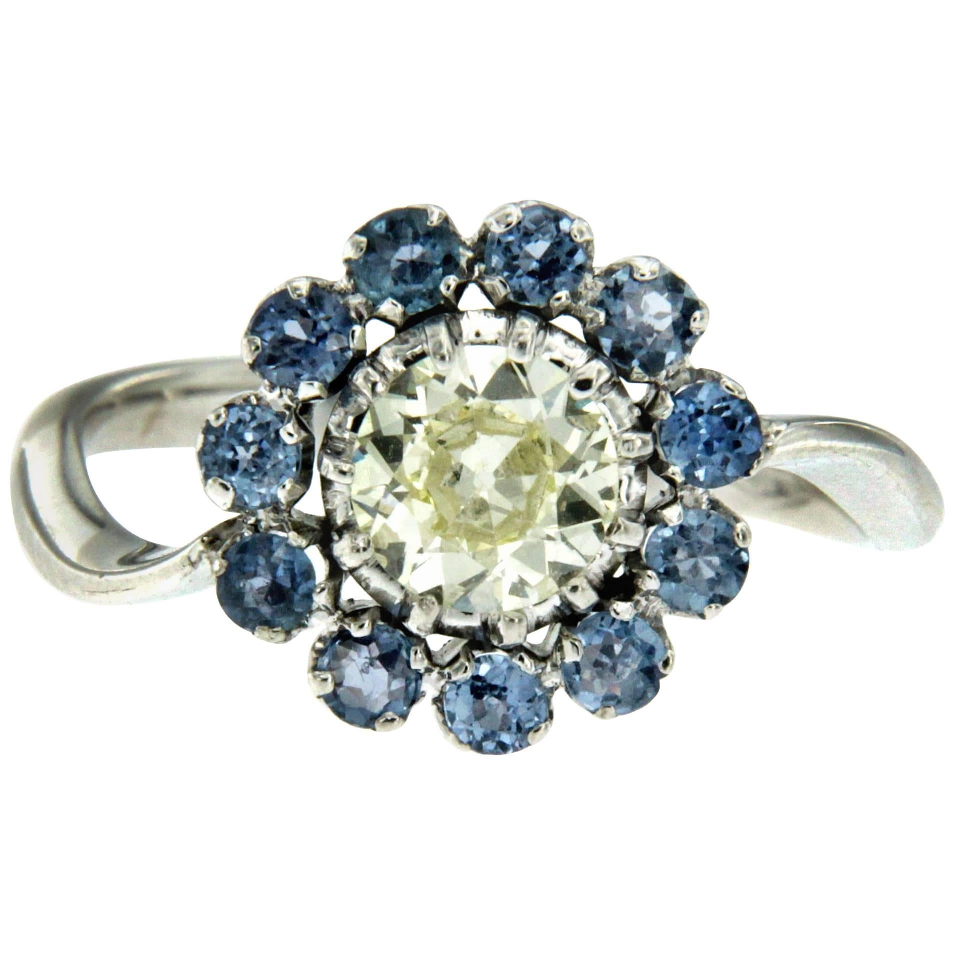 Vintage Diamond Sapphire Gold Cluster Ring