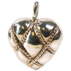 Vintage Tiffany & Co. Sterling Silver, 14 Karat Yellow Gold Puffed Heart Pendant Charm