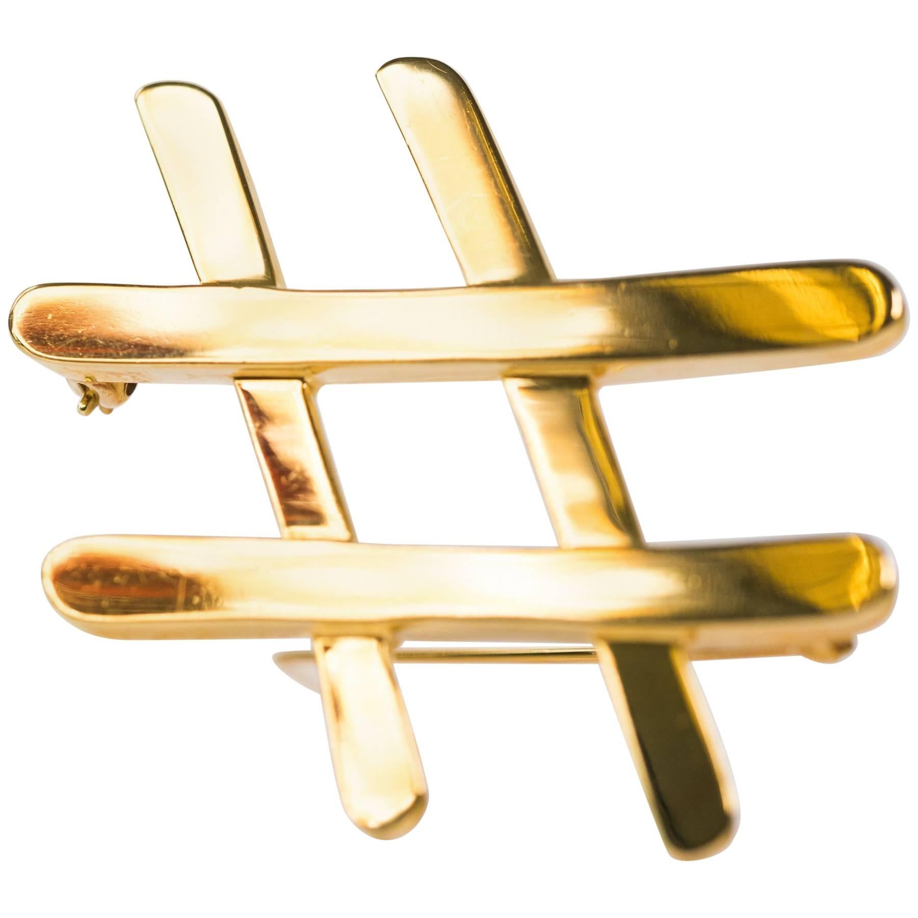 Tiffany and Co. Paloma Picasso Hashtag Brooch Pin in 18 Karat Gold
