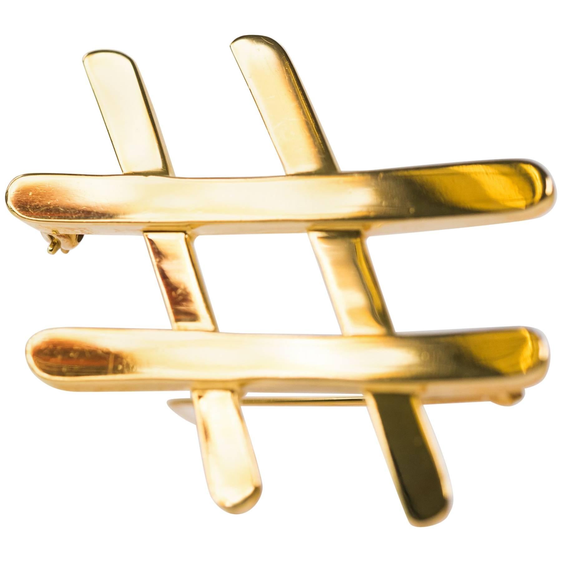 Tiffany and Co. Paloma Picasso 18 Karat Yellow Gold Hashtag Brooch Pin For Sale