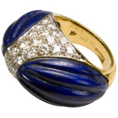 Retro Kutchinsky Carved Lapis Lazuli Pavé-set Diamond and Gold Ring 1970