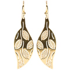 Gianni Bulgari Gold and Diamond Leaf Motif Earrings