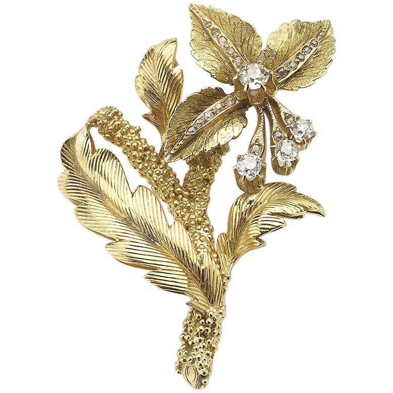 Diamond and Gold Flower Brooch