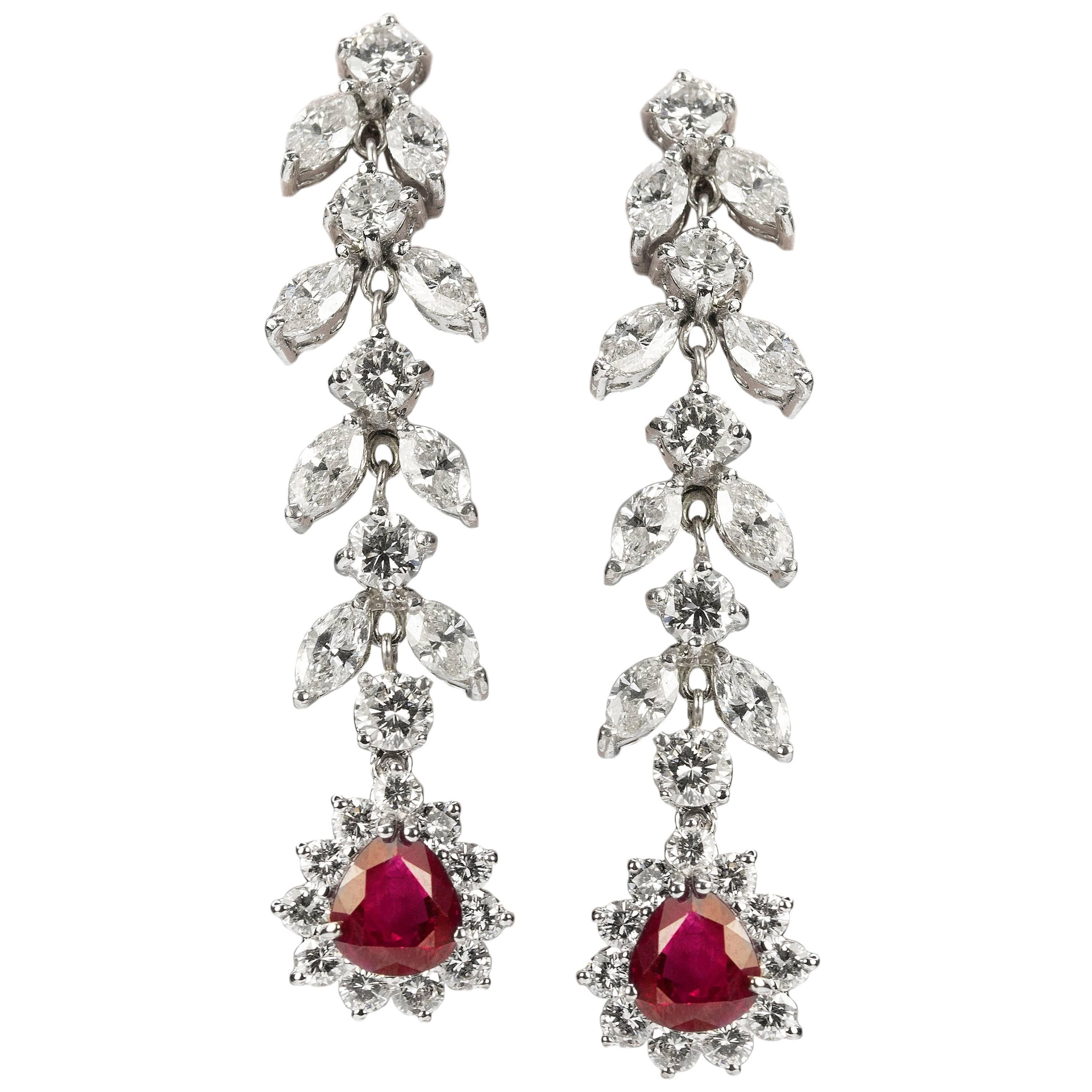 Burma Ruby and Diamond Gold Earrings