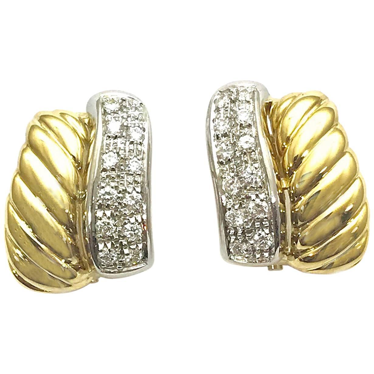 Diamond and Two-Tone Gold Clip and Post Earrings