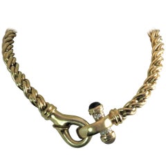 18 Karat Yellow Gold Link Necklace with Diamonds and Iolites