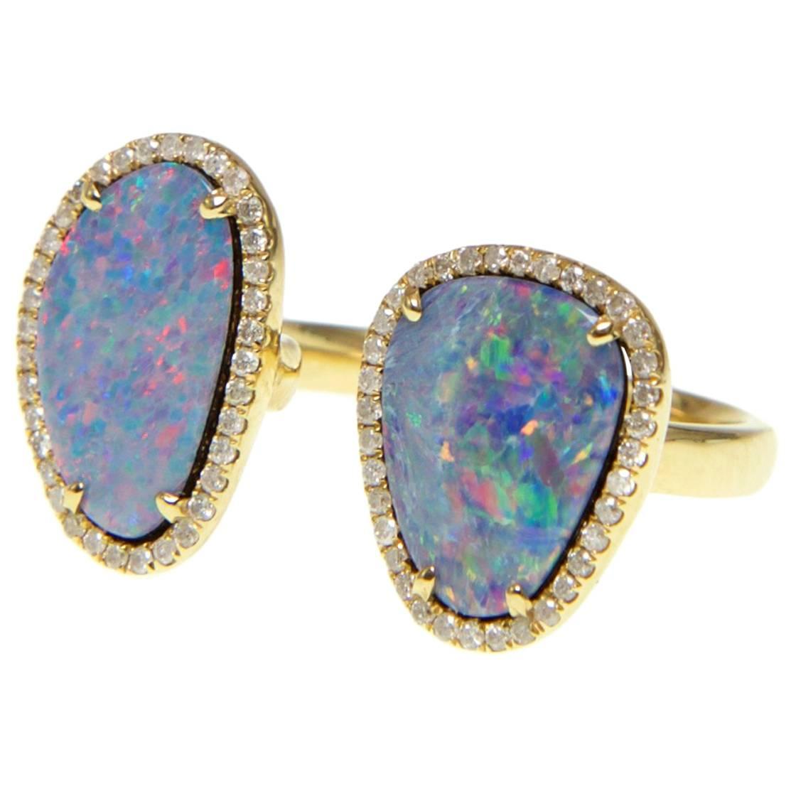 Double Opal Slice Diamond Ring