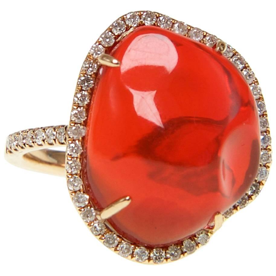 Fire Opal Diamond Cocktail Ring