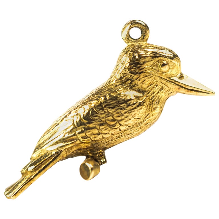 1950s Perched Woodpecker Bird Charm Pendant, 18 Karat Yellow Gold For ...