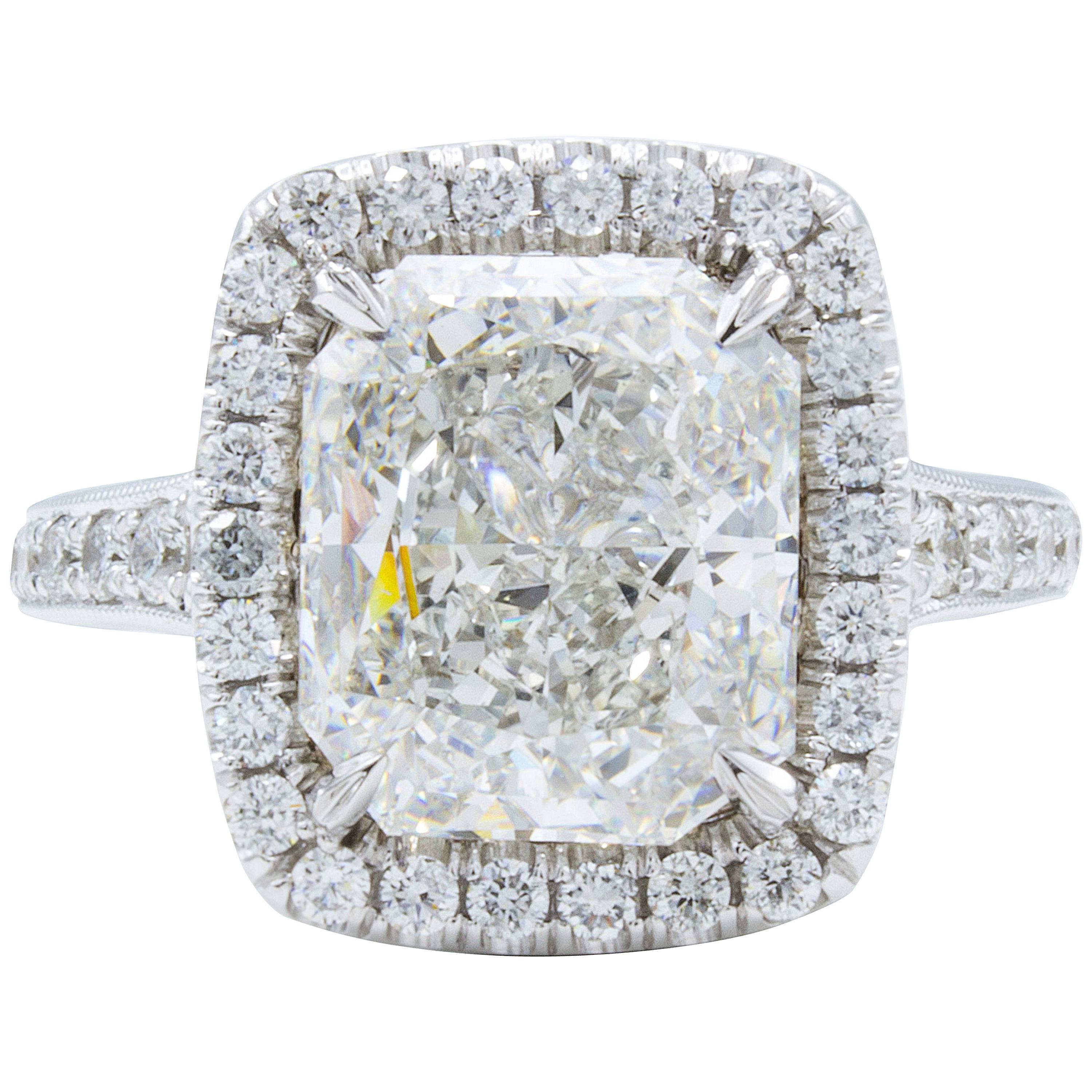 David Rosenberg 4.04 Carat Radiant Cut GIA Halo Diamond Engagement Ring