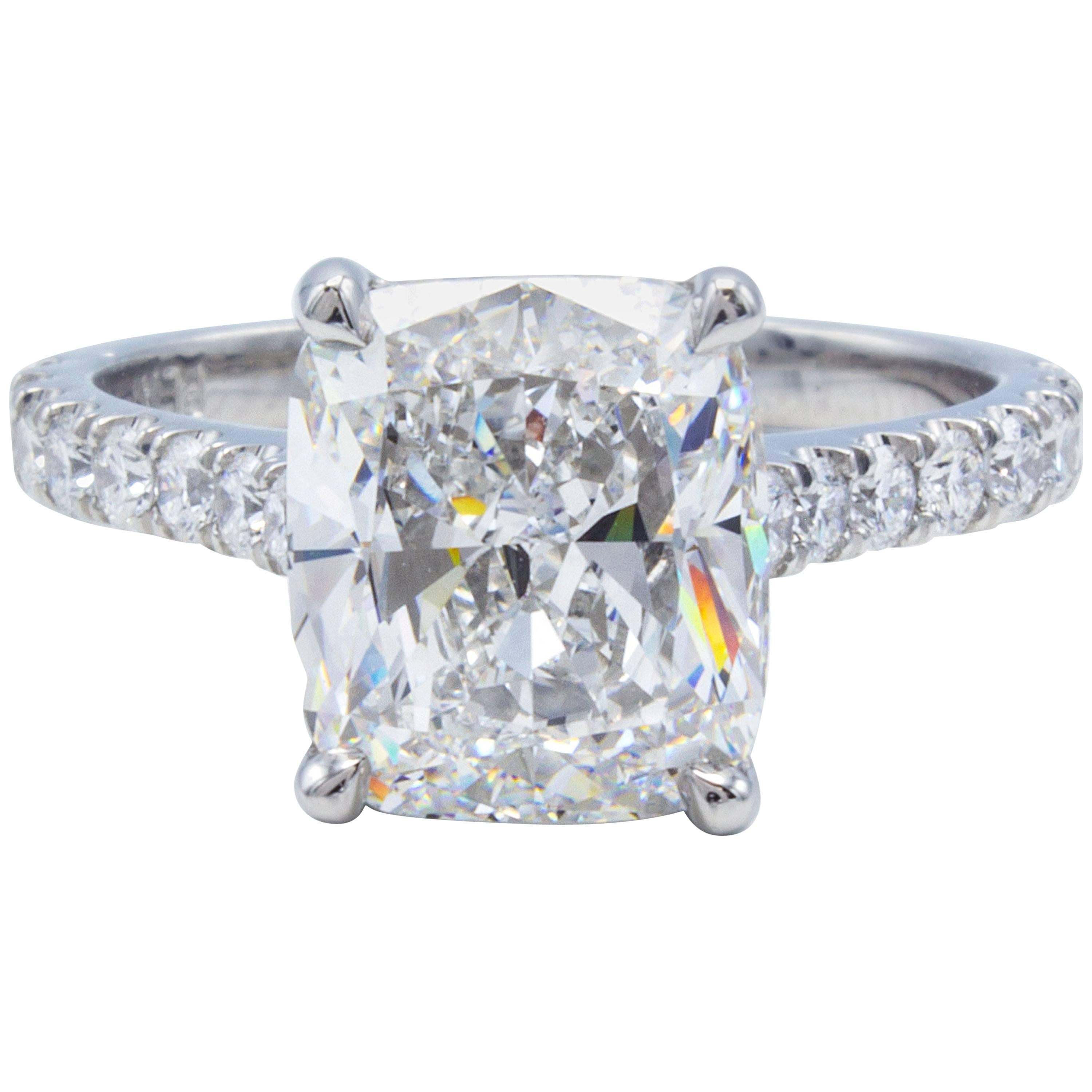 David Rosenberg 3.76 Carat Cushion E/VVS2 GIA Platinum Diamond Engagement Ring