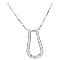 14 Karat White Gold .68 Carat Diamond Horseshoe Pendant Necklace