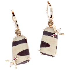 Zebra Stone and Garnet Bee Earrings