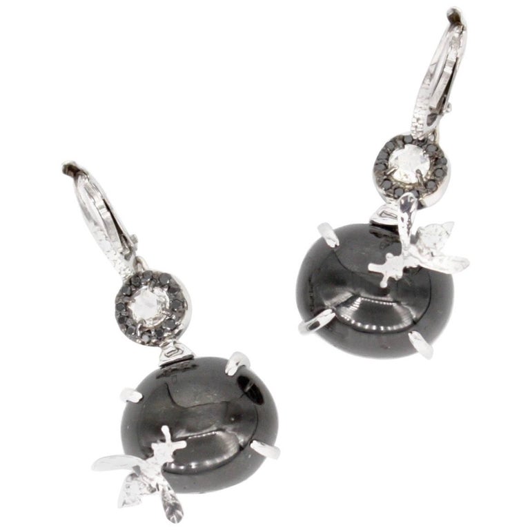Black Star Diopside And White Diamond Bee Earrings For At 1stdibs Black Star Diopside And White Diamond Bee Earrings For