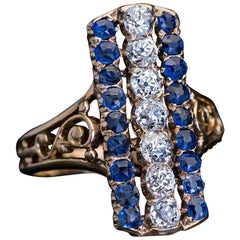 Antique Russian Diamond Sapphire Openwork Gold Ring