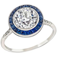 GIA Certified 2.01 Carat Diamond Sapphire Halo Engagement Ring