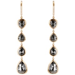 13.04 Carat TW Black Diamond Pearshape Dangle Drop Earrings in 18K Rose Gold