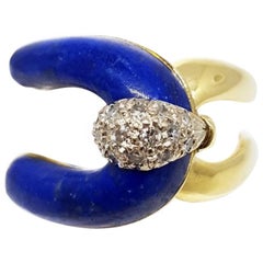 1970s Lapis Diamond Gold Ring