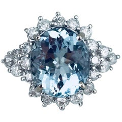 Aquamarine, 8.40 Carat, Contemporary Halo Ring with 1.50 Carat Diamonds
