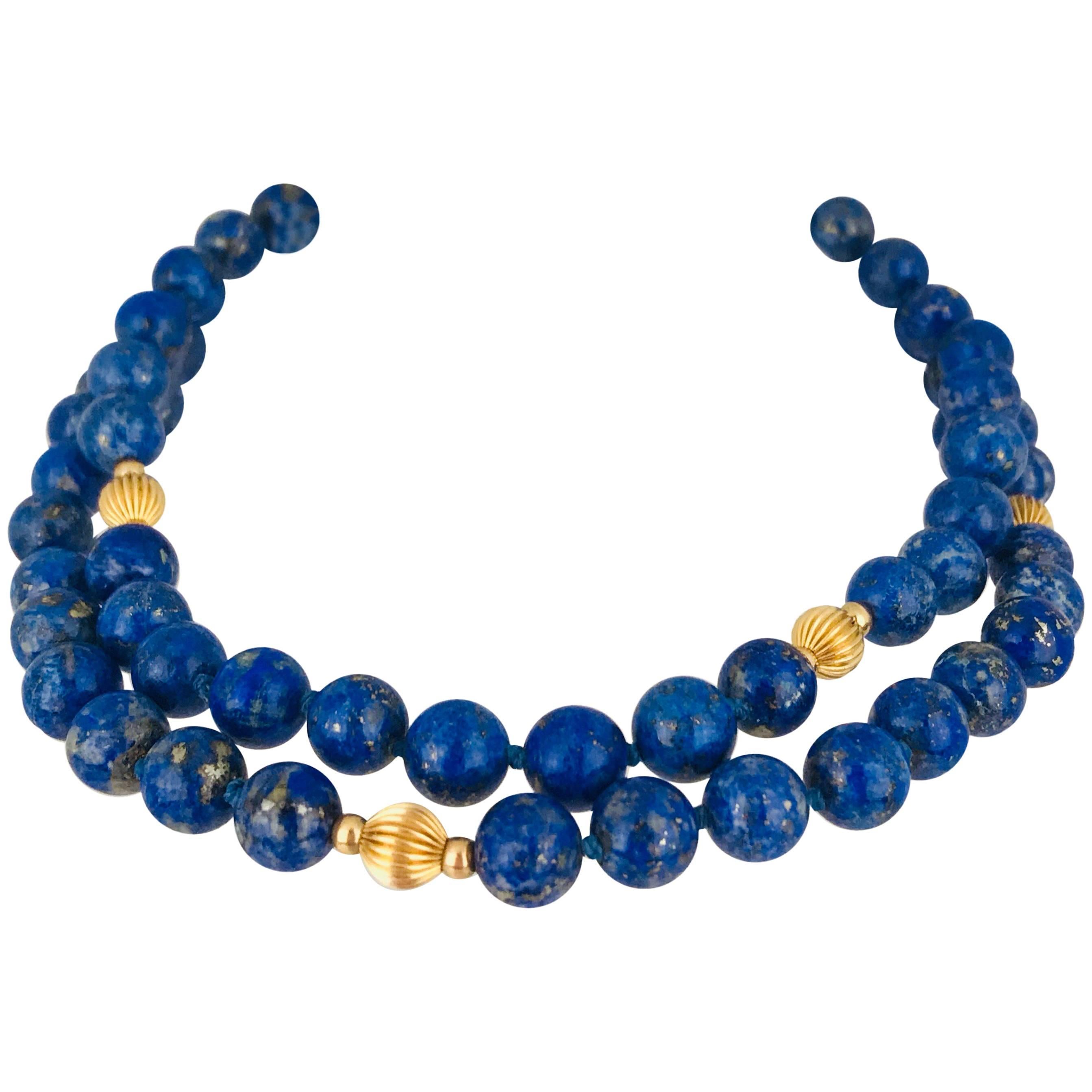 Lapis Lazuli 14 Karat Gold Beads For Sale