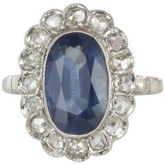 1925 French Art Deco Antique Sapphire Diamond Pompadour Ring