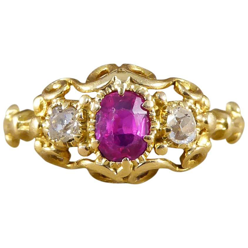 Victorian Ruby and Diamond Ring in 18 Carat Yellow Gold