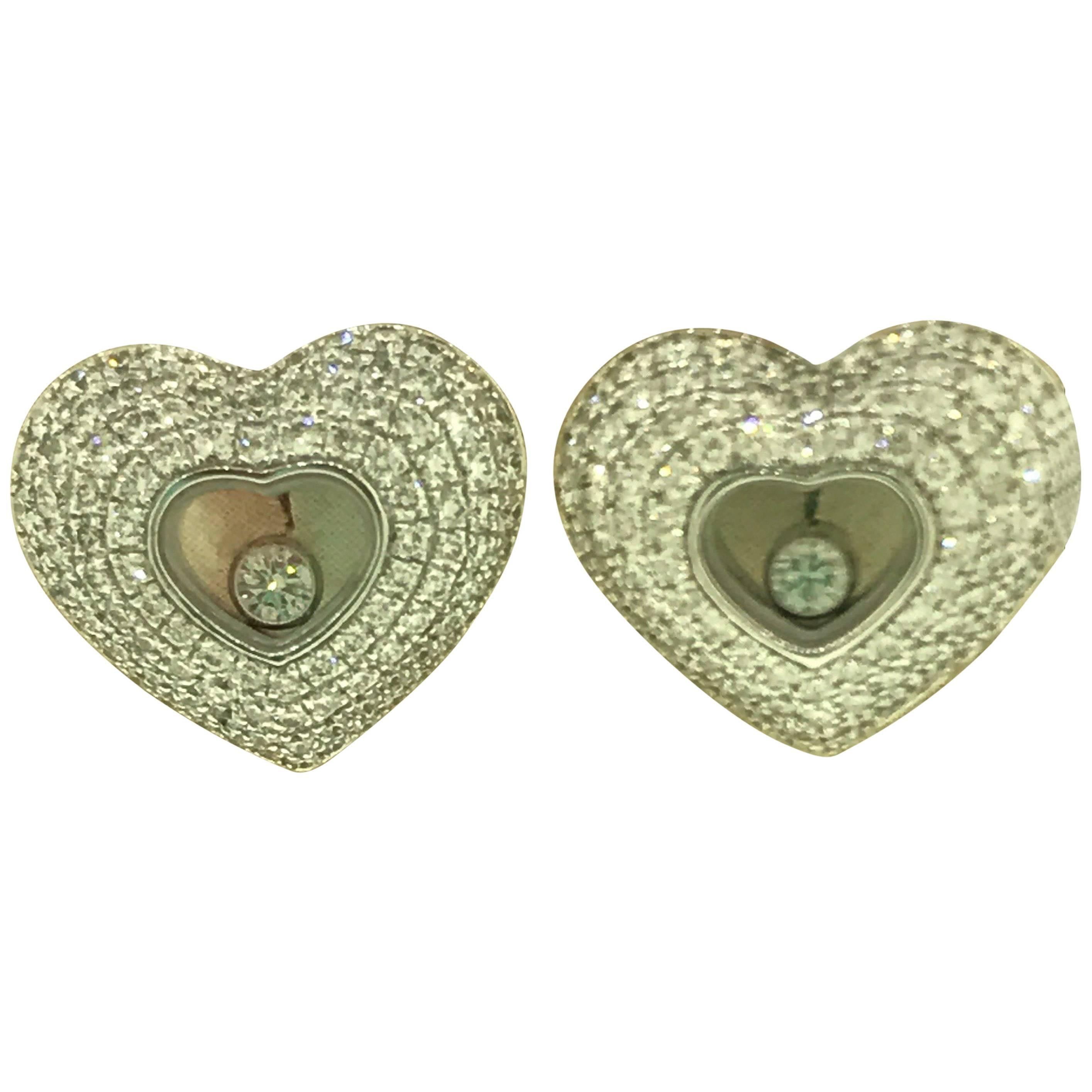 Chopard Happy Diamonds Hearts 18 Karat Gold Pave Diamond Earrings 83/7417-1001 For Sale