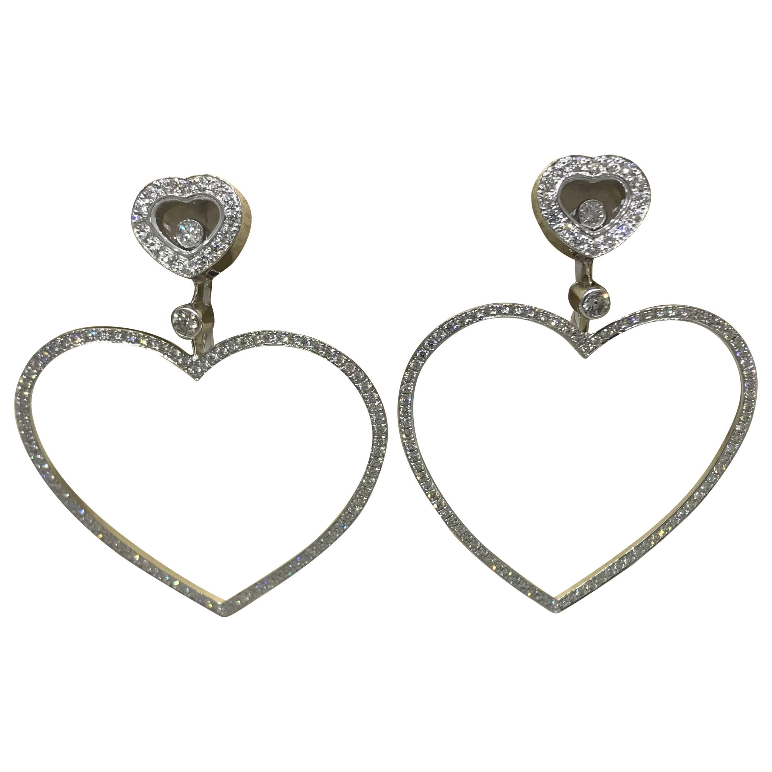 Chopard Happy Diamonds Hearts 18 Karat White Gold and Diamonds Large Earrings For Sale